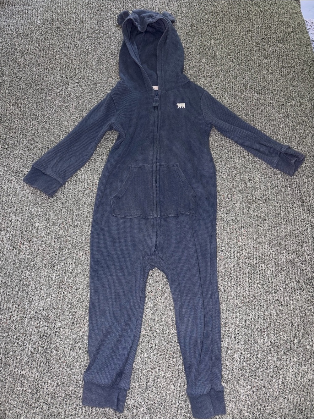 Carter's Navy Waffle-Knit Hooded One-Piece Bear Ear Winter Suit
